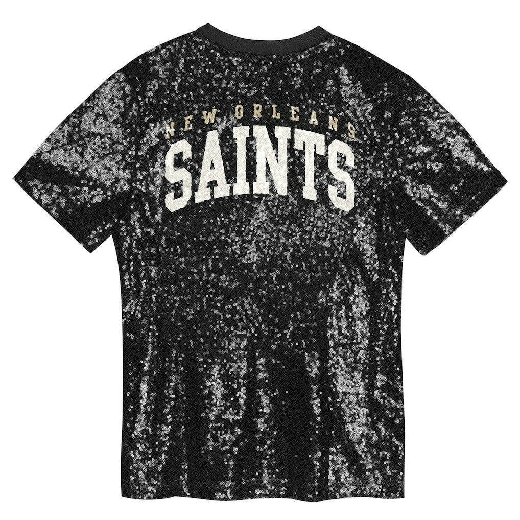 Girls Youth Wordmark Sequin V-Neck Top - New Orleans Saints