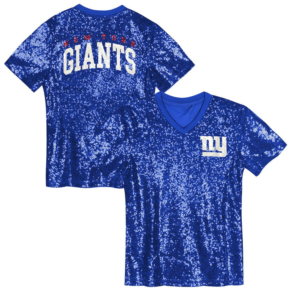 Girls Youth Wordmark Sequin V-Neck Top - New York Giants