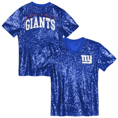Girls Youth Wordmark Sequin V-Neck Top - New York Giants
