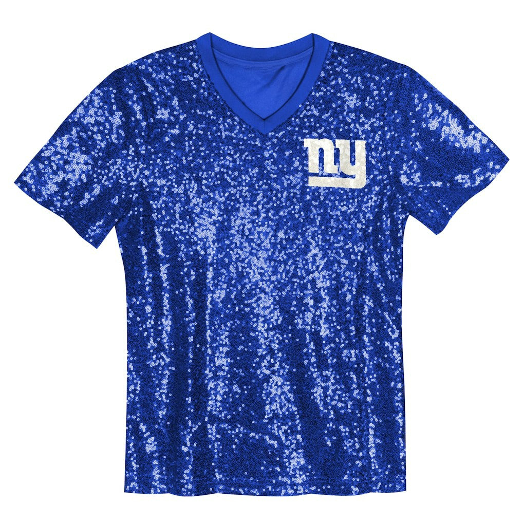 Girls Youth Wordmark Sequin V-Neck Top - New York Giants