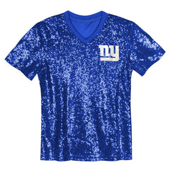 Girls Youth Wordmark Sequin V-Neck Top - New York Giants