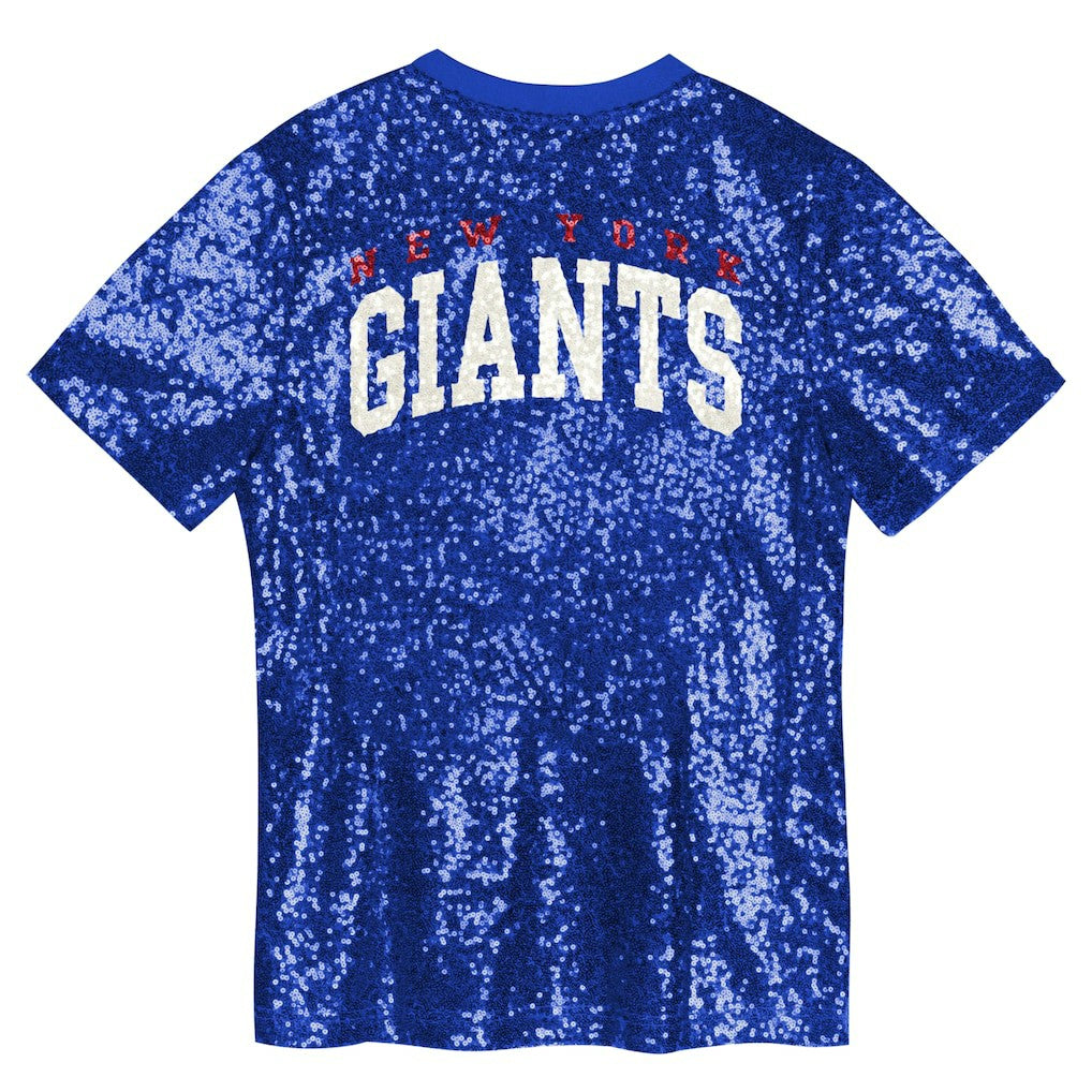 Girls Youth Wordmark Sequin V-Neck Top - New York Giants