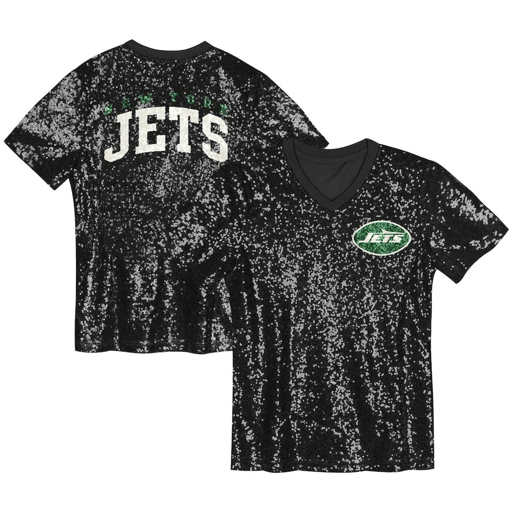 Girls Youth Wordmark Sequin V-Neck Top - New York Jets