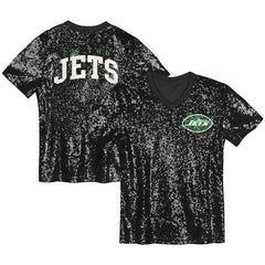 Girls Youth Wordmark Sequin V-Neck Top - New York Jets