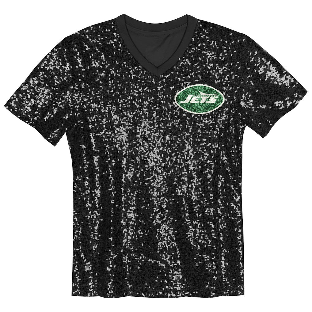 Girls Youth Wordmark Sequin V-Neck Top - New York Jets