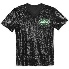 Girls Youth Wordmark Sequin V-Neck Top - New York Jets