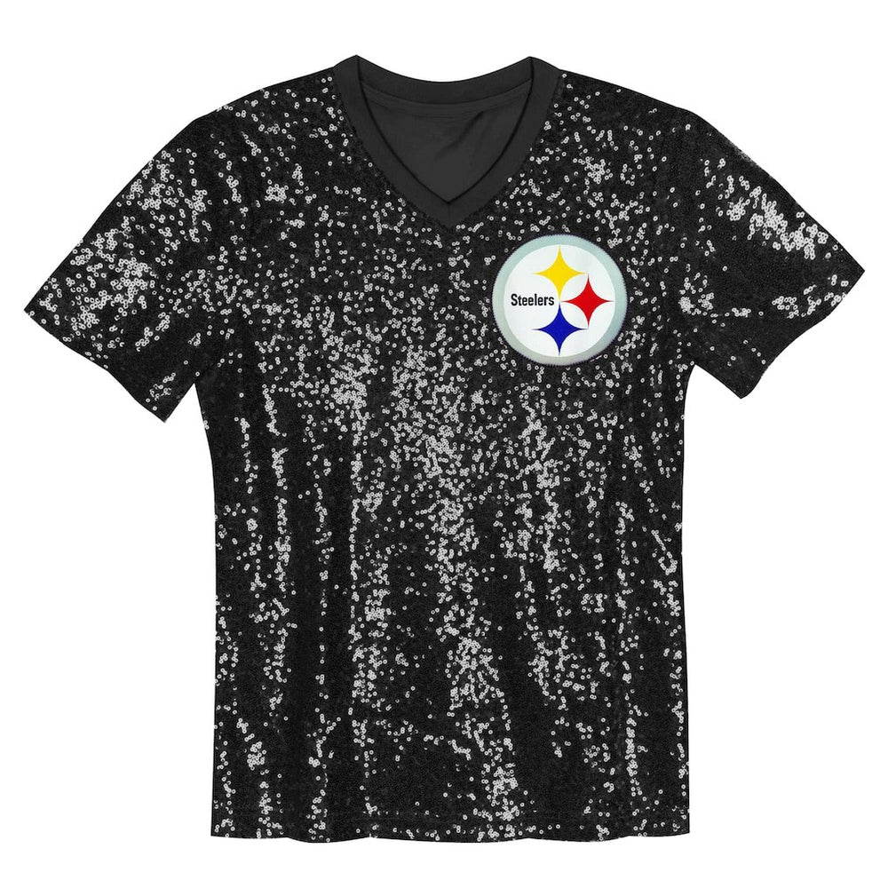 Girls Youth Wordmark Sequin V-Neck Top - Pittsburgh Steelers