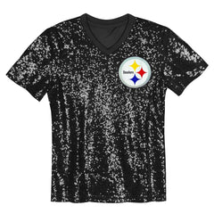 Girls Youth Wordmark Sequin V-Neck Top - Pittsburgh Steelers