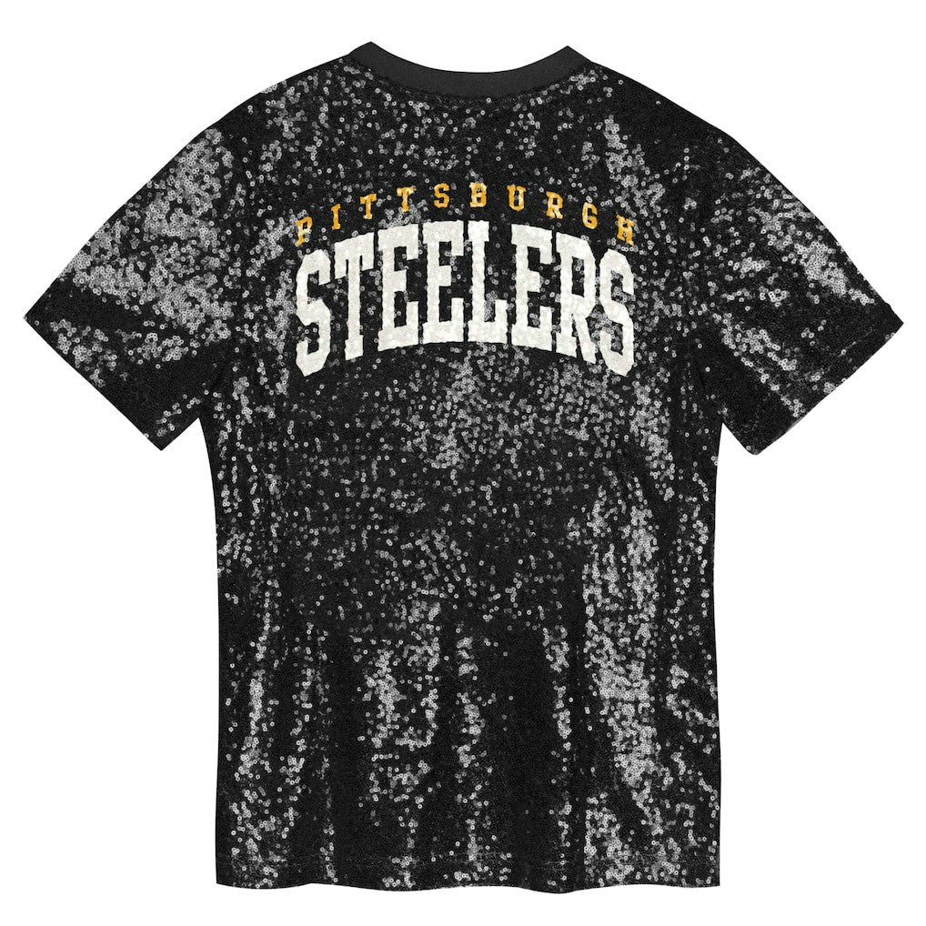 Girls Youth Wordmark Sequin V-Neck Top - Pittsburgh Steelers