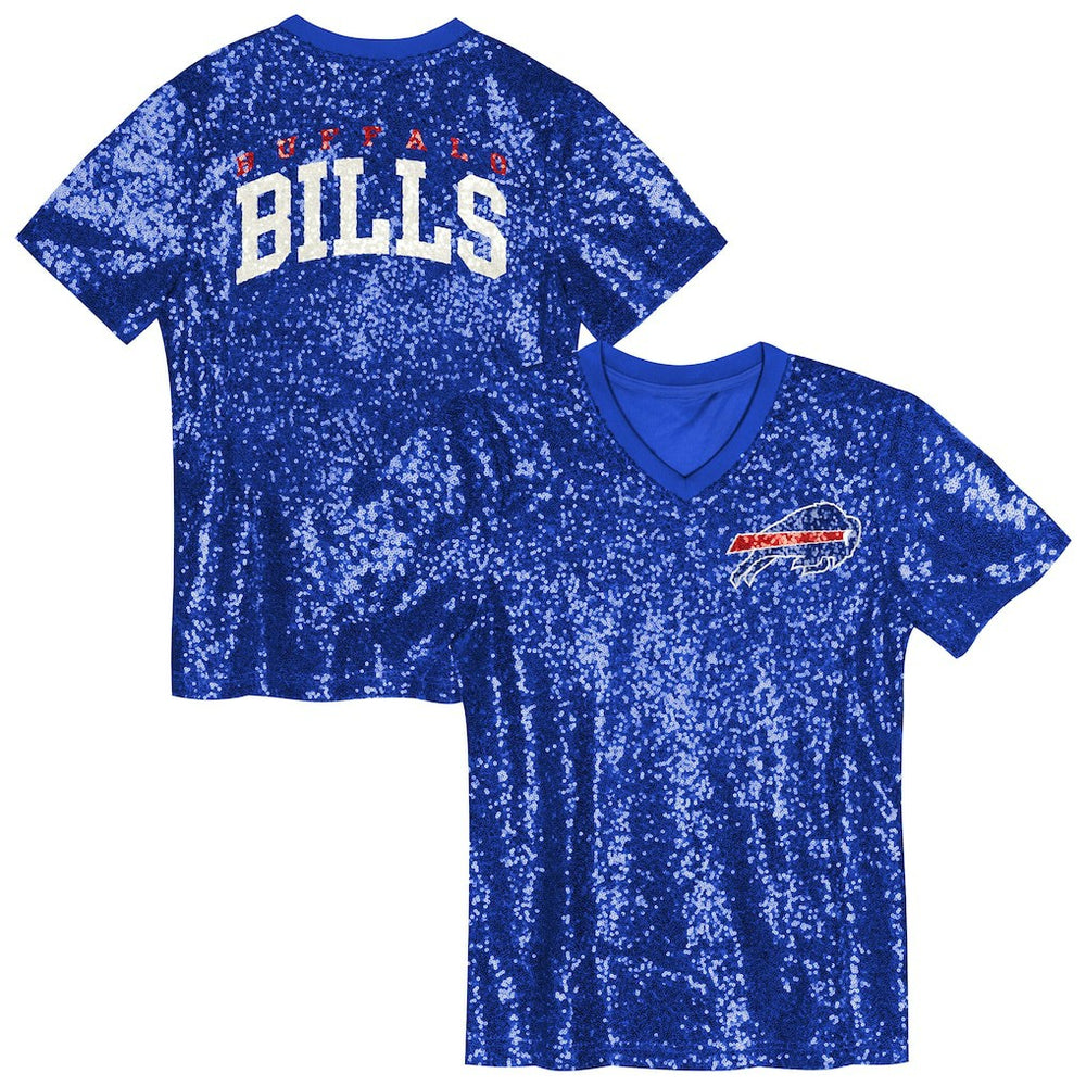 Girls Youth Wordmark Sequin V-Neck Top - Buffalo Bills