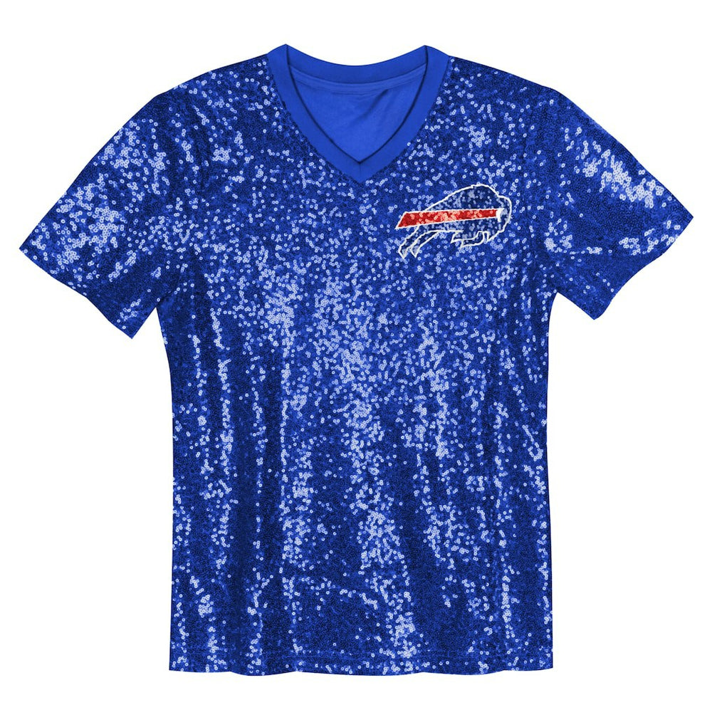 Girls Youth Wordmark Sequin V-Neck Top - Buffalo Bills
