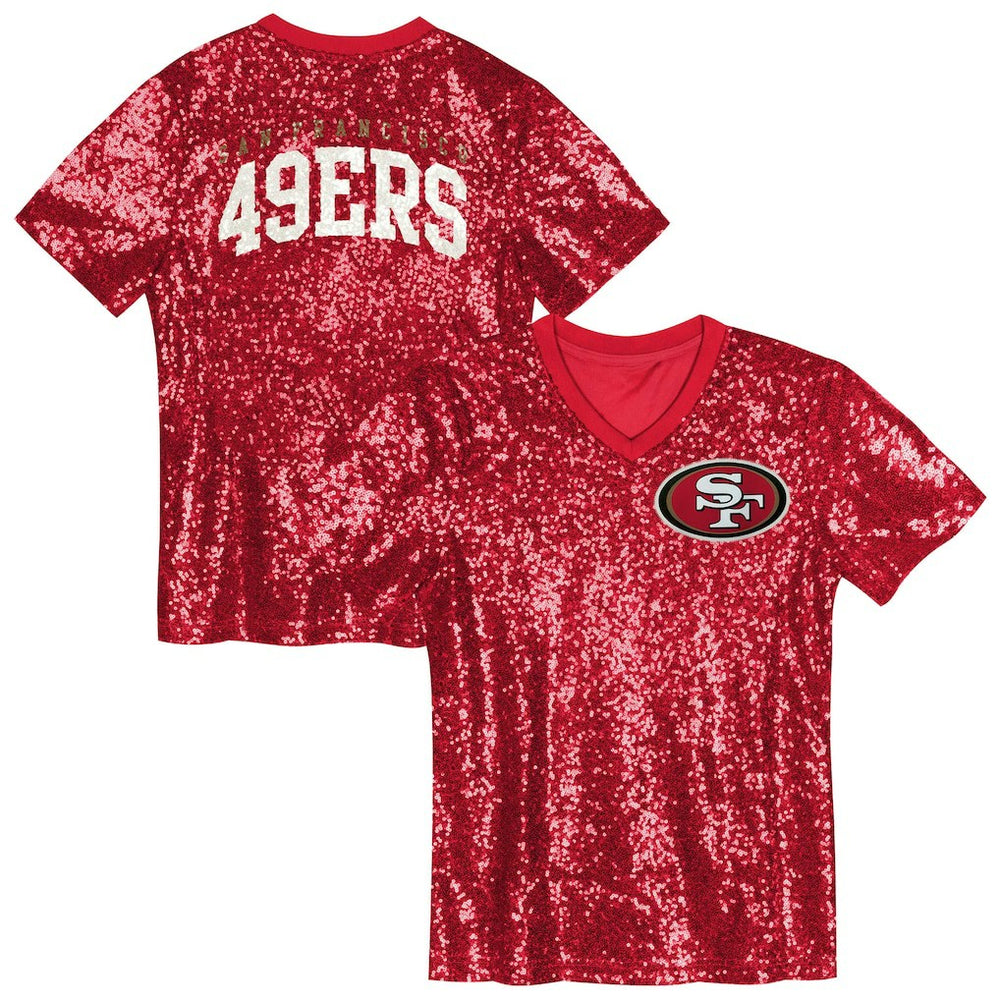 Girls Youth Wordmark Sequin V-Neck Top - San Francisco 49ers