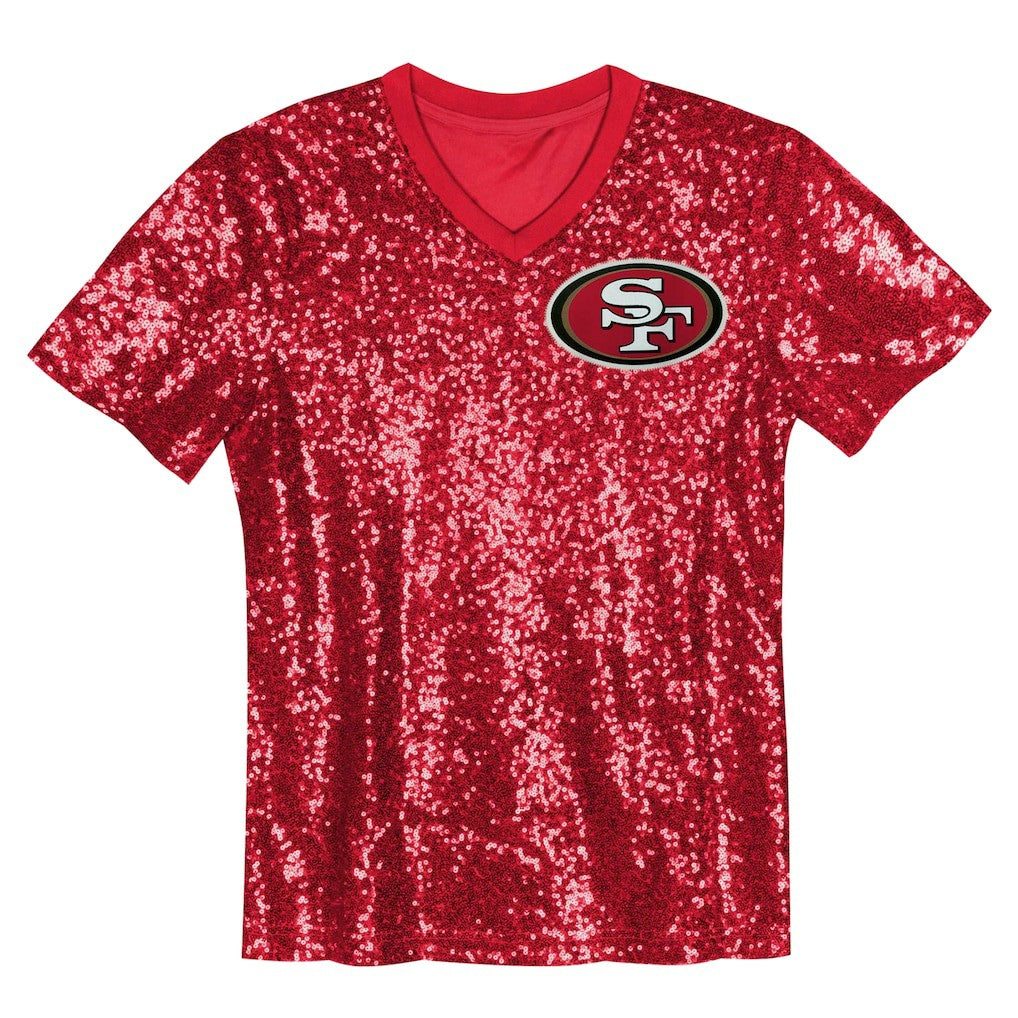 Girls Youth Wordmark Sequin V-Neck Top - San Francisco 49ers