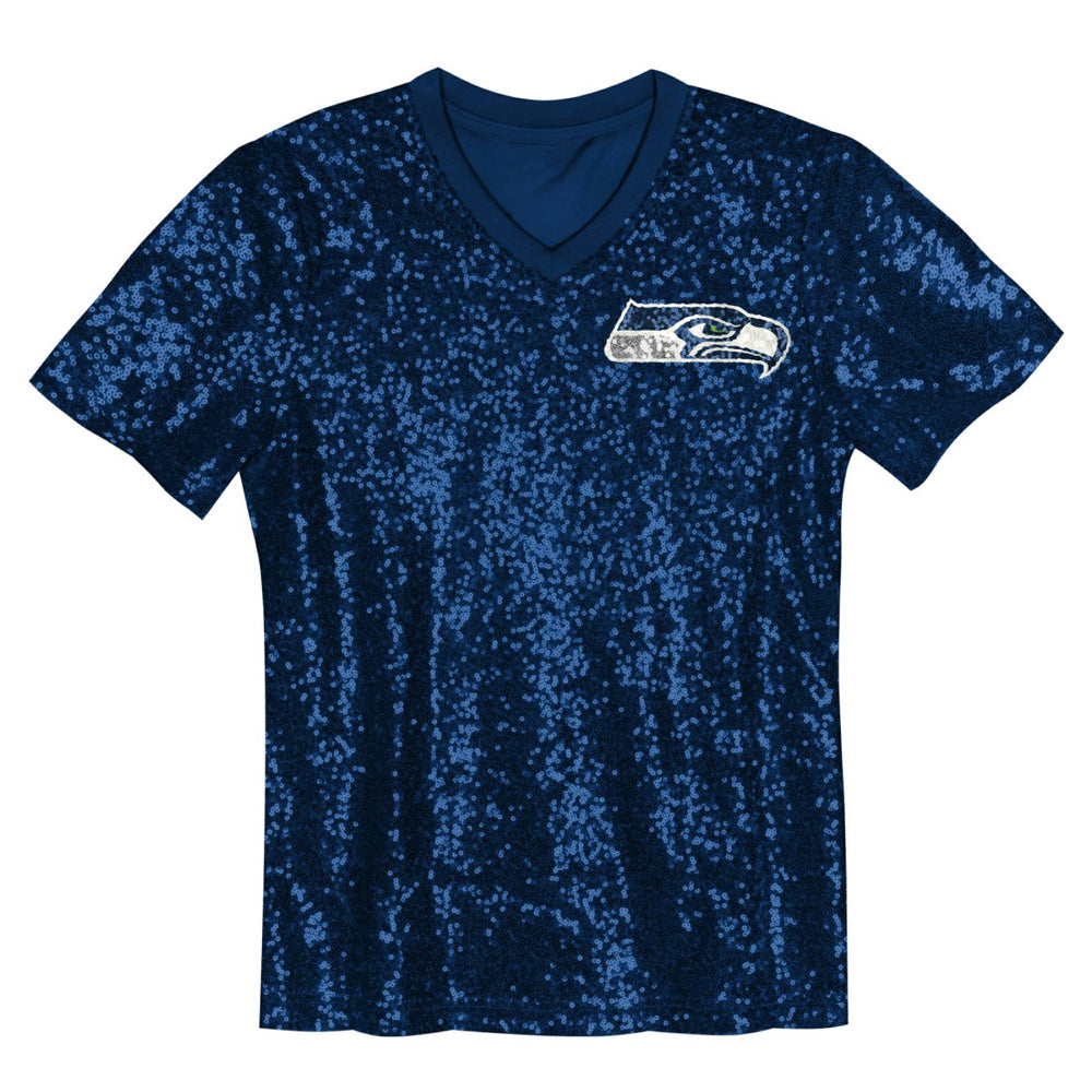 Girls Youth Wordmark Sequin V-Neck Top - Seattle Seahawks