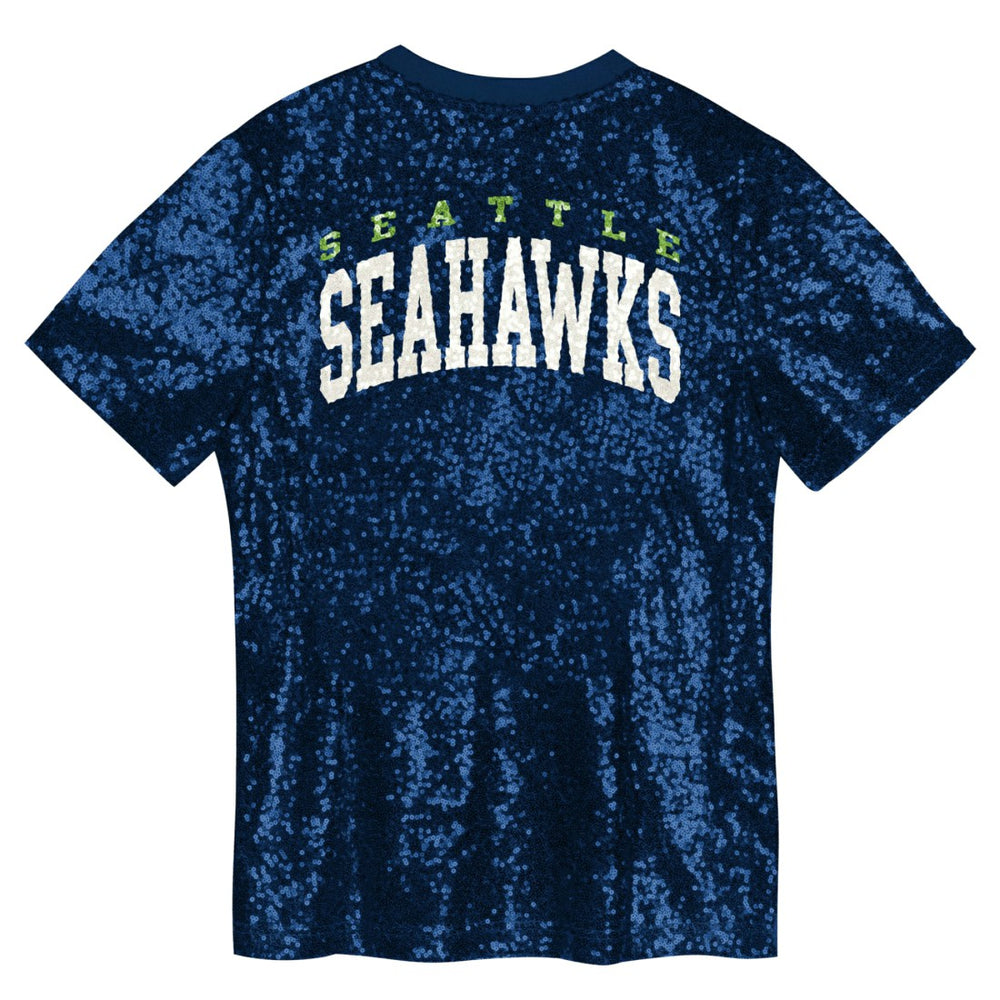 Girls Youth Wordmark Sequin V-Neck Top - Seattle Seahawks