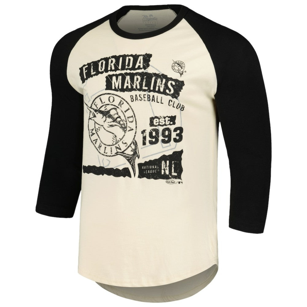 MLB Miami Marlins Majestic Threads Raglan 3/4-Sleeve T-Shirt
