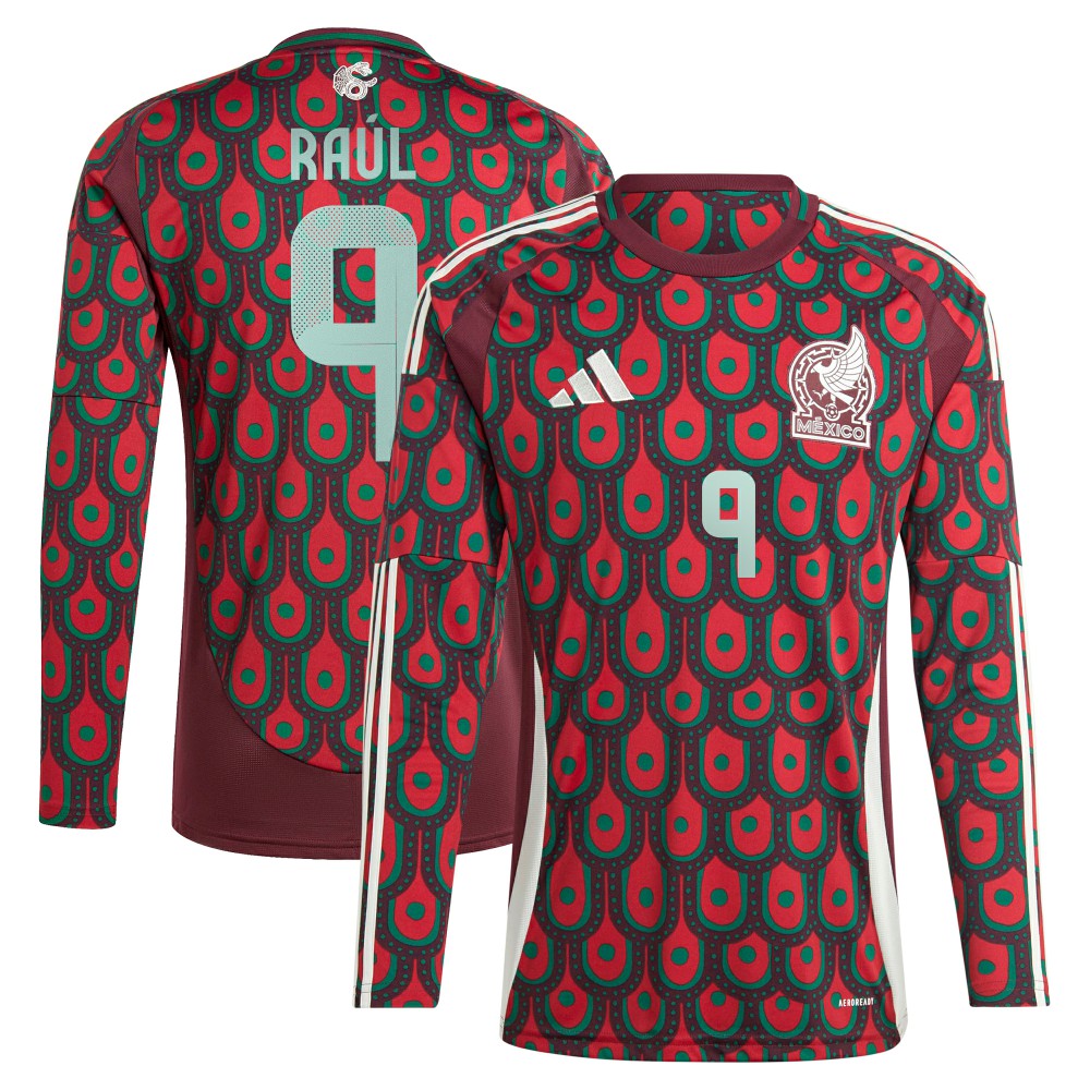 Raul Jimenez Mexico National Team 2024 Home Replica Player Long Sleeve Jersey - Adidas Burgundy