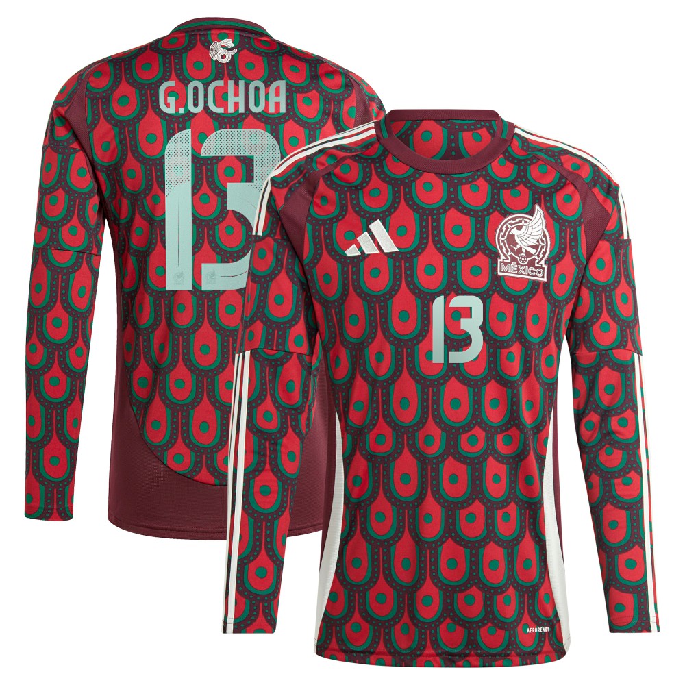 Guillermo Ochoa Mexico National Team 2024 Home Replica Player Long Sleeve Jersey - Adidas Burgundy