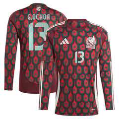 Guillermo Ochoa Mexico National Team 2024 Home Replica Player Long Sleeve Jersey - Adidas Burgundy