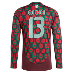 Guillermo Ochoa Mexico National Team 2024 Home Replica Player Long Sleeve Jersey - Adidas Burgundy
