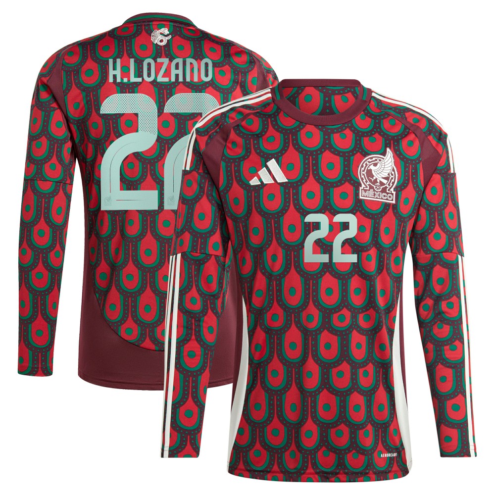 Hirving Lozano Mexico National Team 2024 Home Replica Player Long Sleeve Jersey - Adidas Burgundy