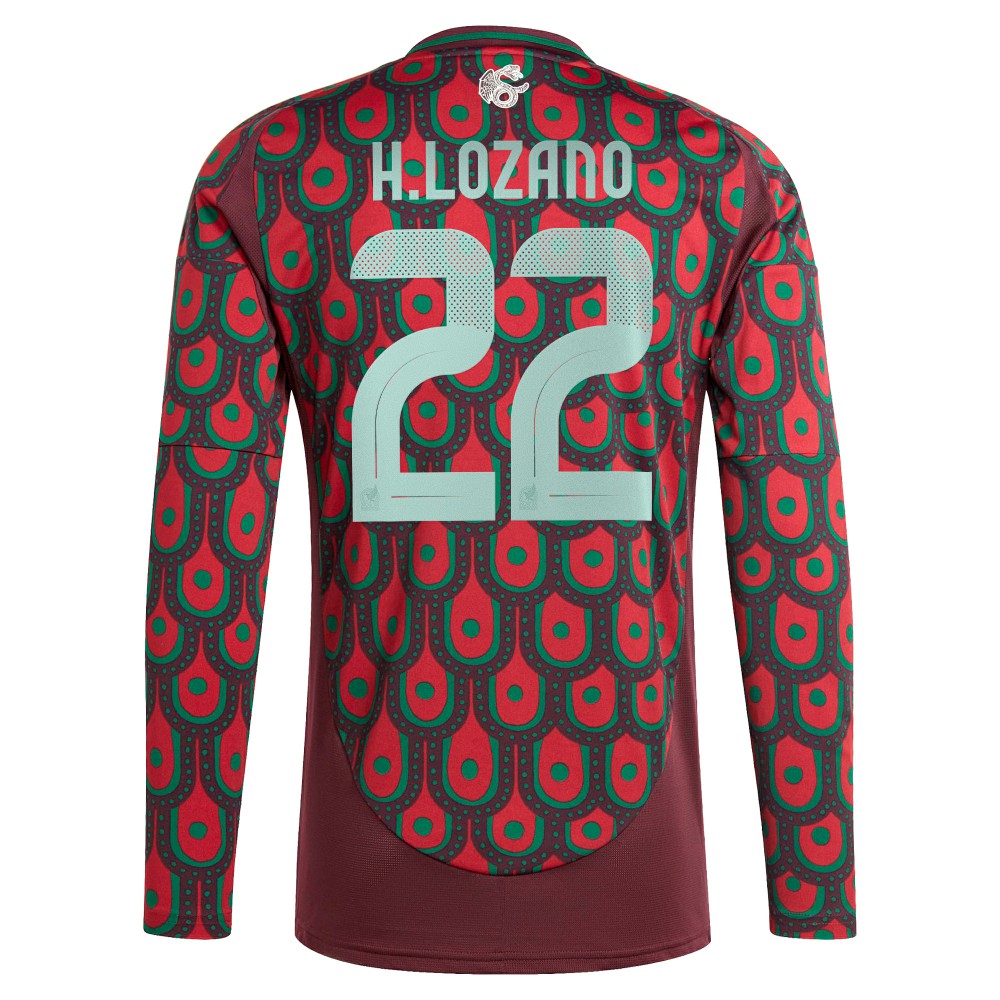 Hirving Lozano Mexico National Team 2024 Home Replica Player Long Sleeve Jersey - Adidas Burgundy