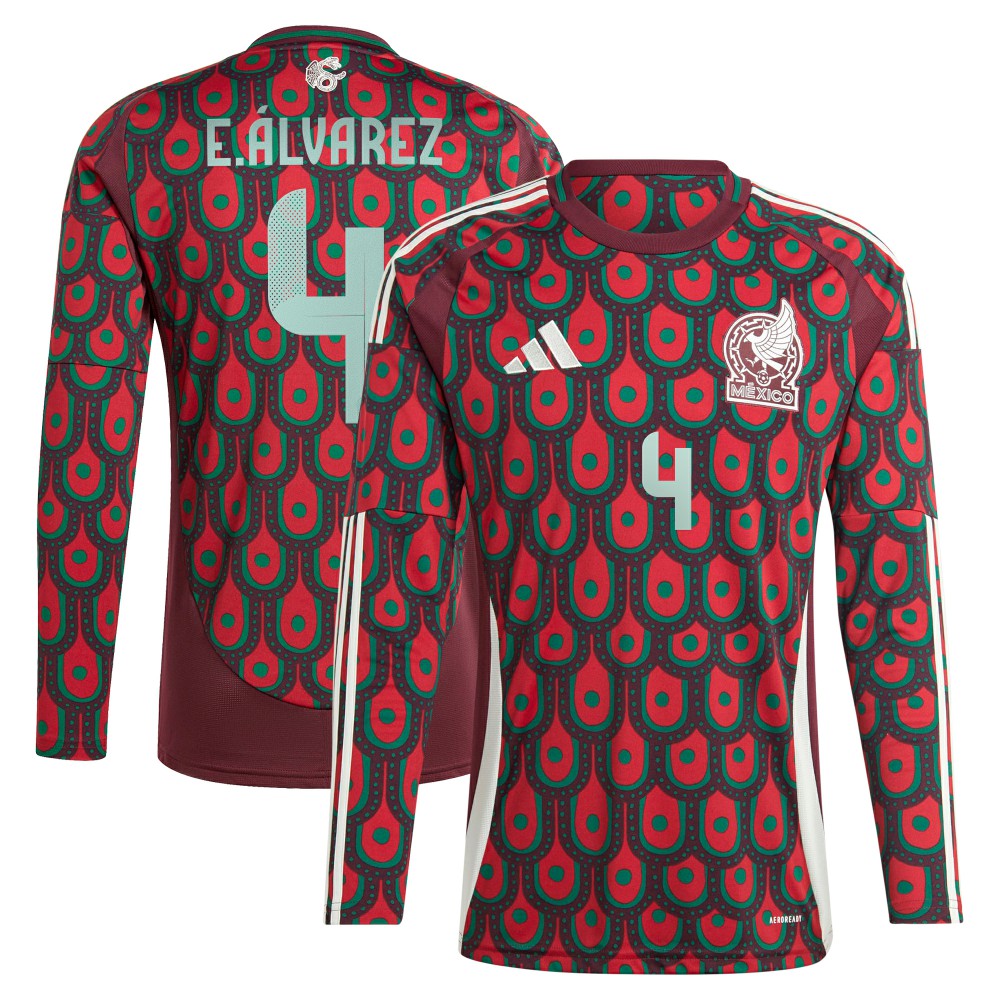 Edson Alvarez Mexico National Team 2024 Home Replica Player Long Sleeve Jersey - Adidas Burgundy