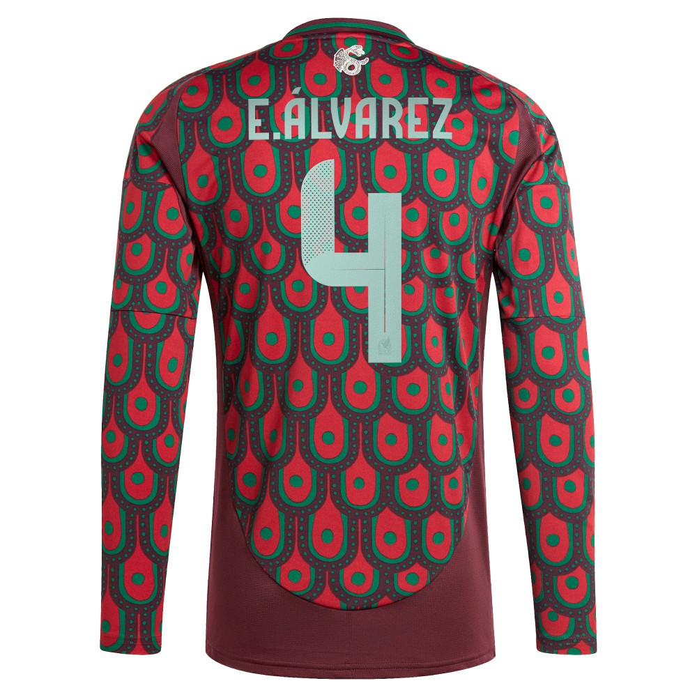Edson Alvarez Mexico National Team 2024 Home Replica Player Long Sleeve Jersey - Adidas Burgundy