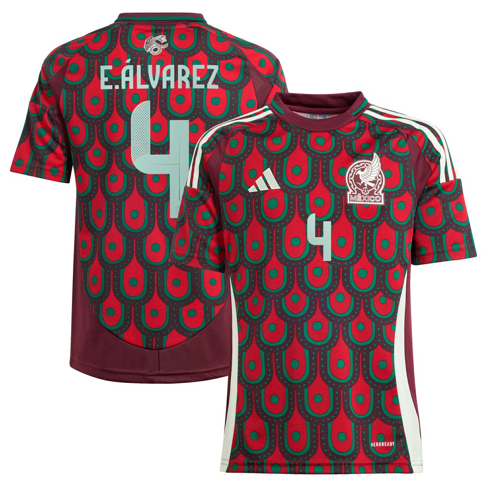 Edson Alvarez Mexico National Team Youth 2024 Home Replica Player Jersey - Adidas Burgundy