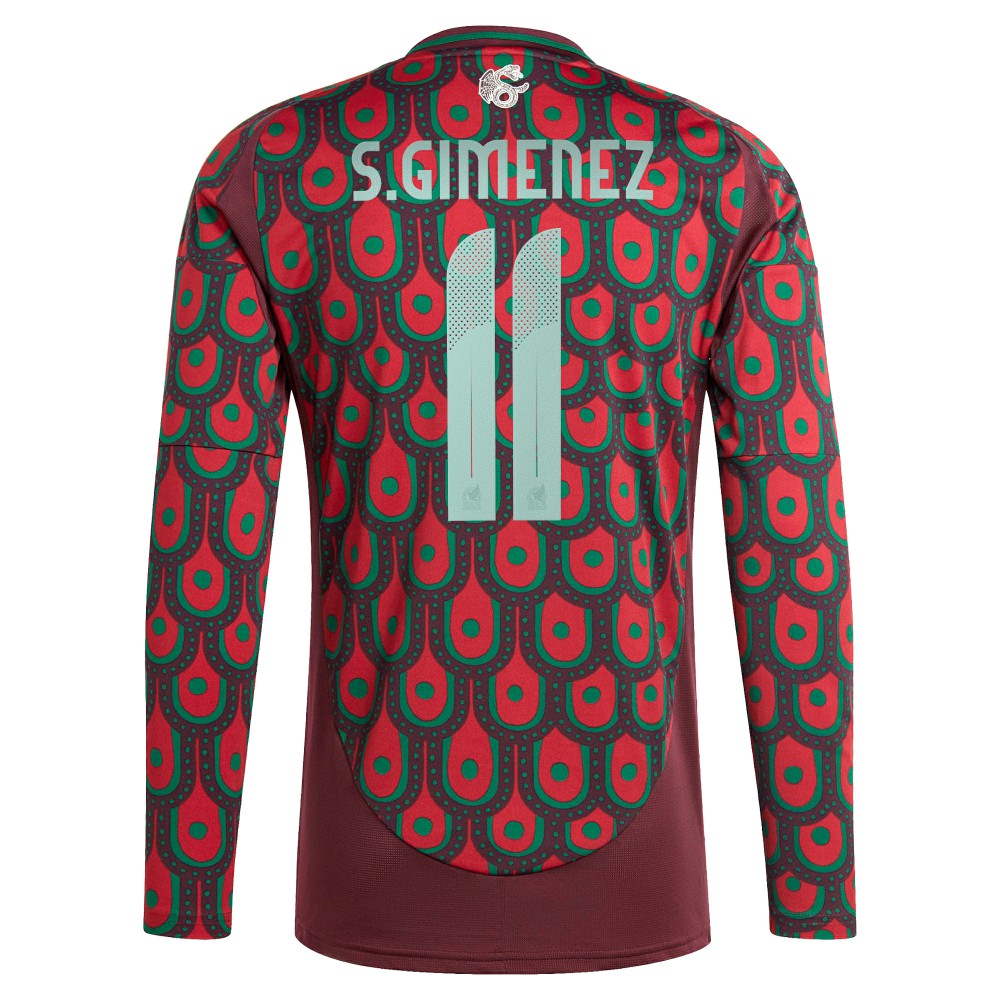 Santiago Giménez Mexico National Team 2024 Home Replica Player Long Sleeve Jersey - Adidas Burgundy