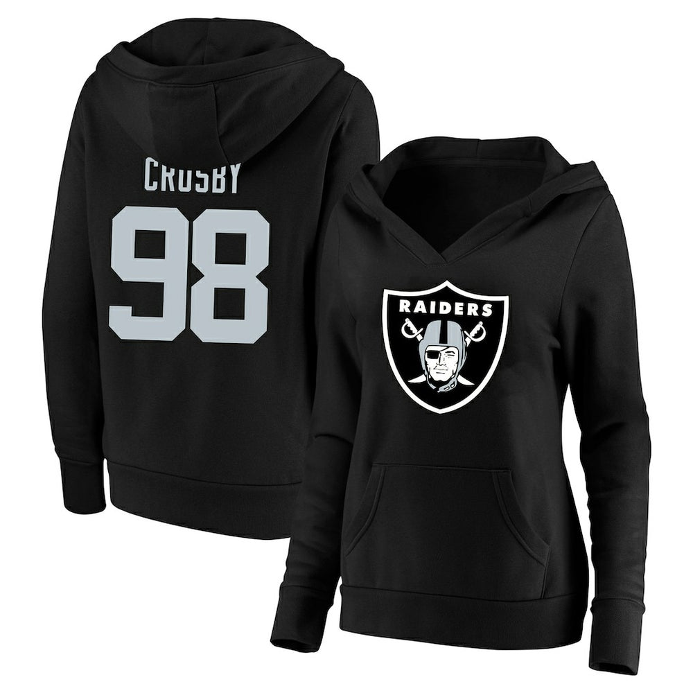 Maxx Crosby  Women's Plus Size Player Name & Number V-Neck Pullover Hoodie - Las Vegas Raiders