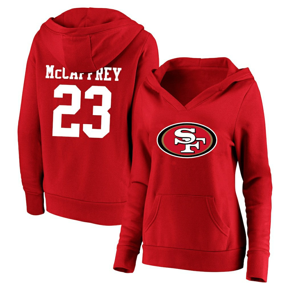 Christian McCaffrey  Women's Plus Size Player Name & Number V-Neck Pullover Hoodie - San Francisco 49ers