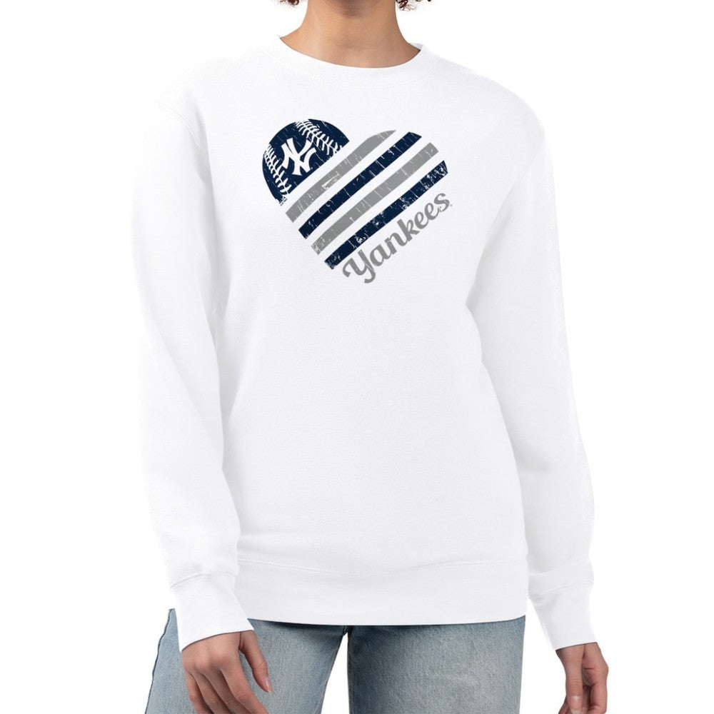 MLB New York Yankees G-III 4Her by Carl Banks Women's Heart Logo Fleece Pullover Sweatshirt