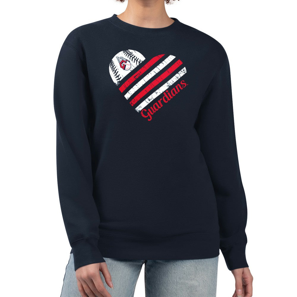MLB Cleveland Guardians G-III 4Her by Carl Banks Women's Heart Logo Fleece Pullover Sweatshirt