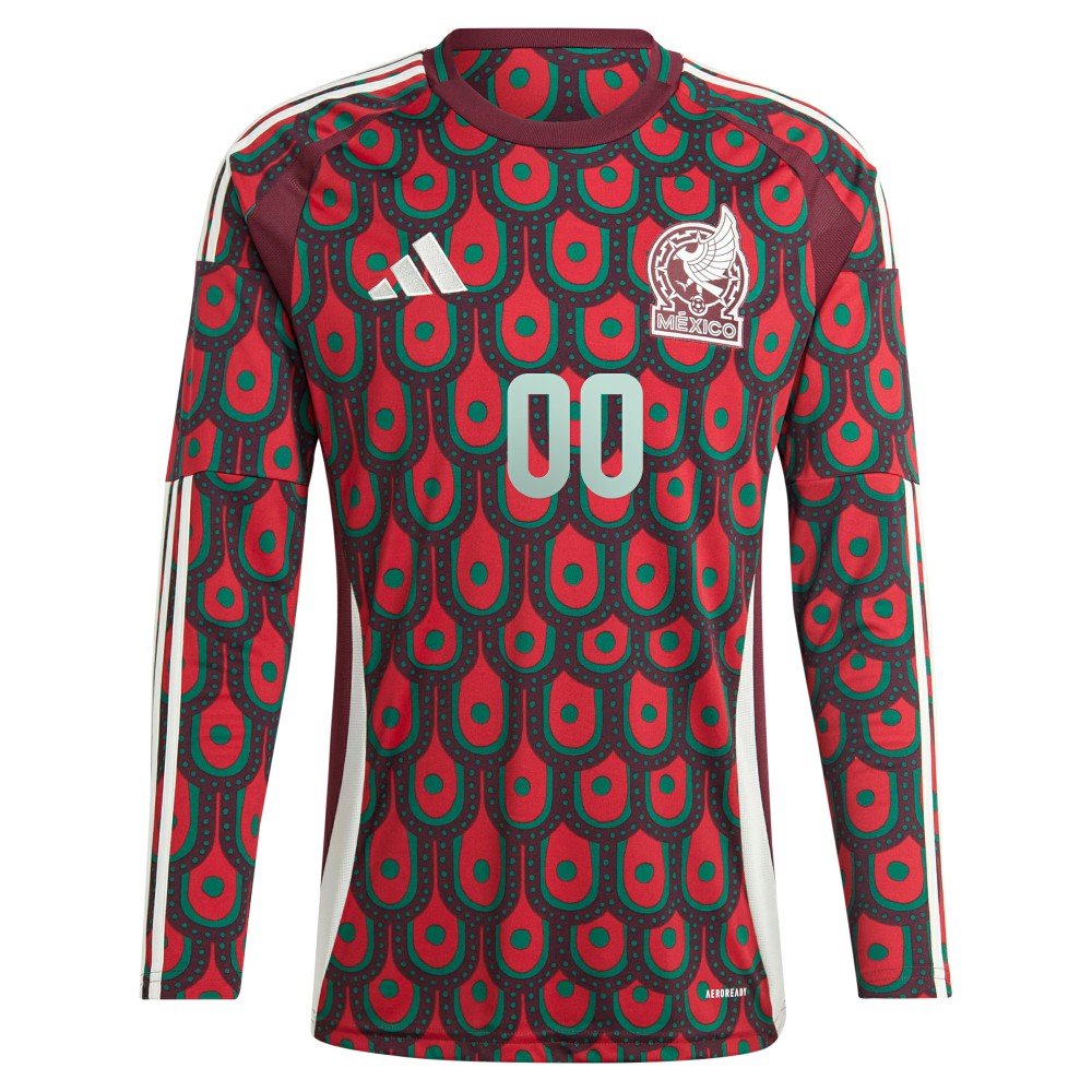 Mexico National Team 2024 Home Replica Custom Long Sleeve Jersey - Adidas Burgundy