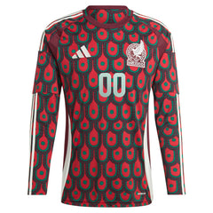 Mexico National Team 2024 Home Replica Custom Long Sleeve Jersey - Adidas Burgundy