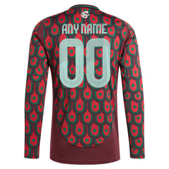 Mexico National Team 2024 Home Replica Custom Long Sleeve Jersey - Adidas Burgundy