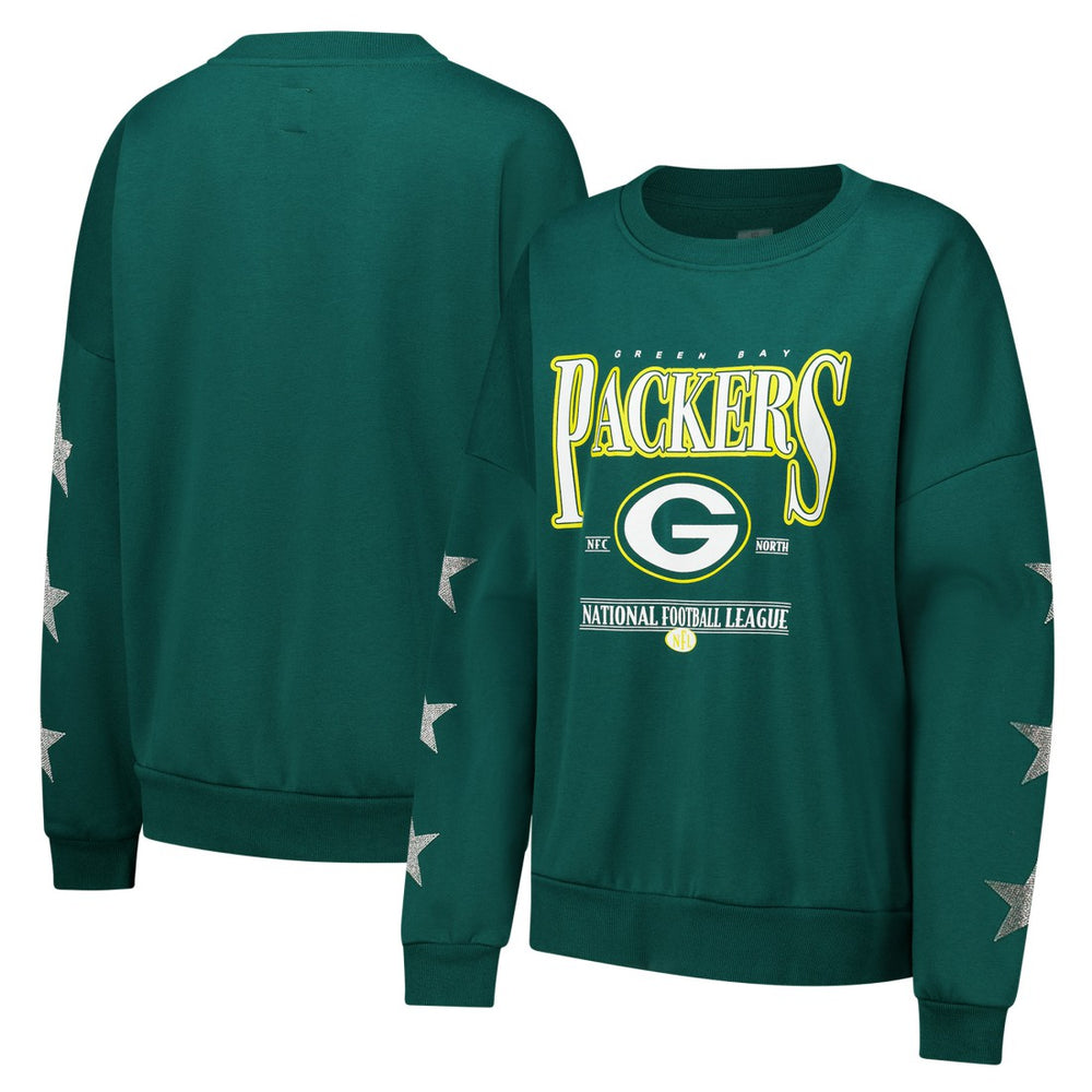 Gameday Couture Women's Rhinestone Star Sleeve Settle the Score Oversized Pullover Sweatshirt - Green Bay Packers