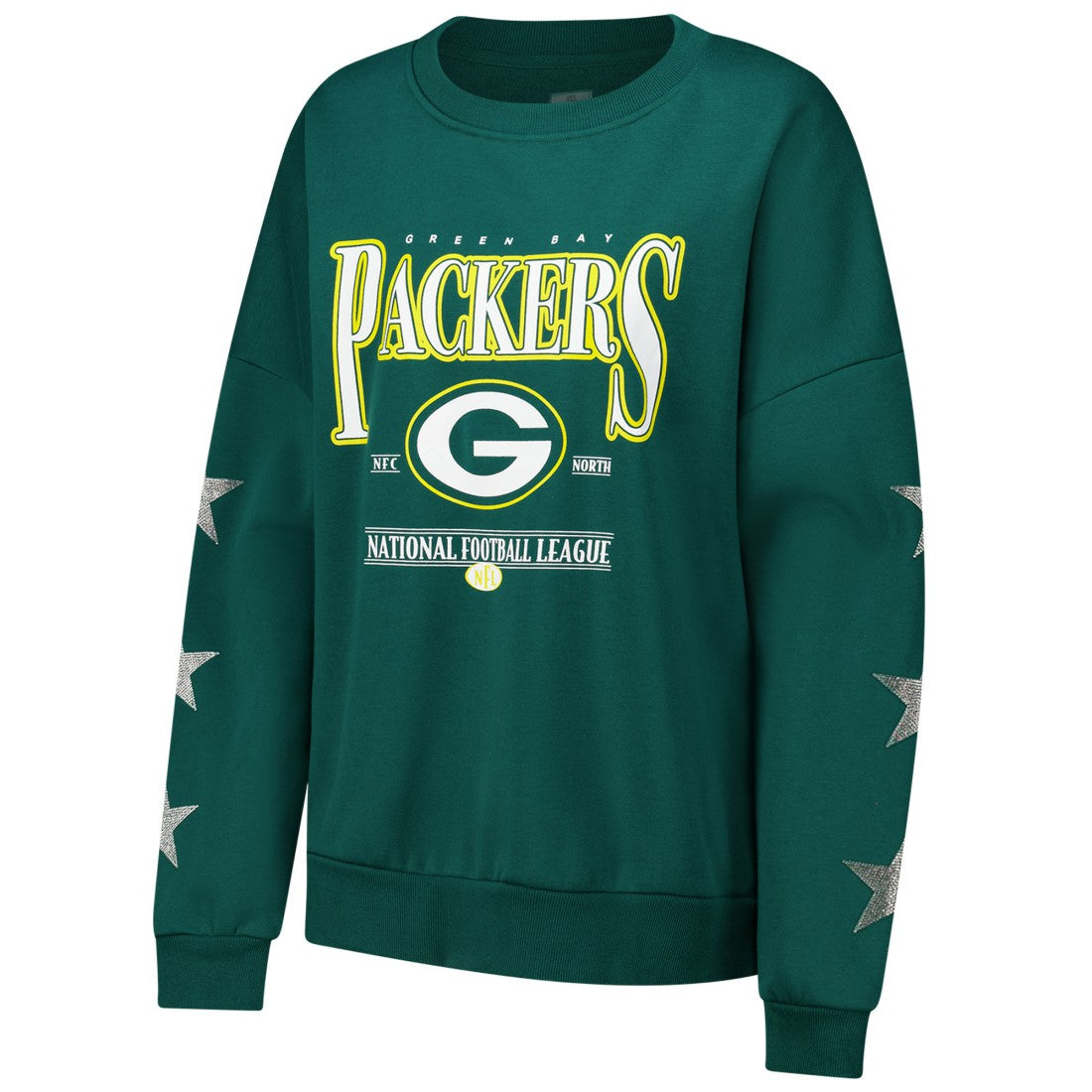 Gameday Couture Women's Rhinestone Star Sleeve Settle the Score Oversized Pullover Sweatshirt - Green Bay Packers