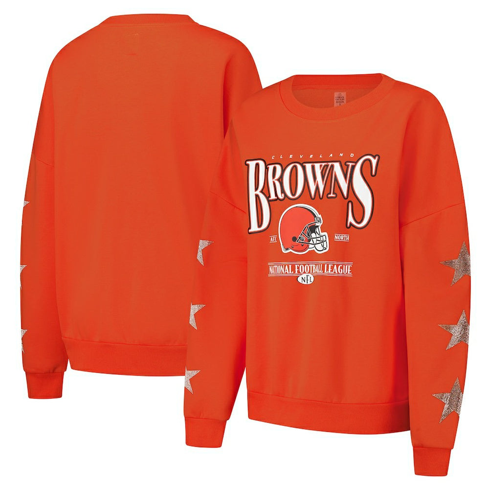 Gameday Couture Women's Rhinestone Star Sleeve Settle the Score Oversized Pullover Sweatshirt - Cleveland Browns