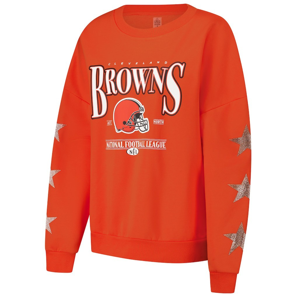 Gameday Couture Women's Rhinestone Star Sleeve Settle the Score Oversized Pullover Sweatshirt - Cleveland Browns