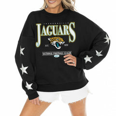 Gameday Couture Women's Rhinestone Star Sleeve Settle the Score Oversized Pullover Sweatshirt - Jacksonville Jaguars