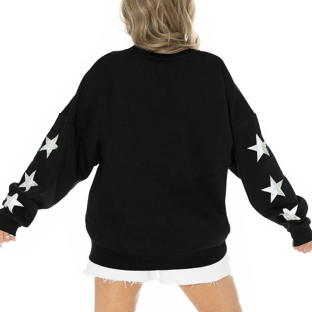 Gameday Couture Women's Rhinestone Star Sleeve Settle the Score Oversized Pullover Sweatshirt - Jacksonville Jaguars