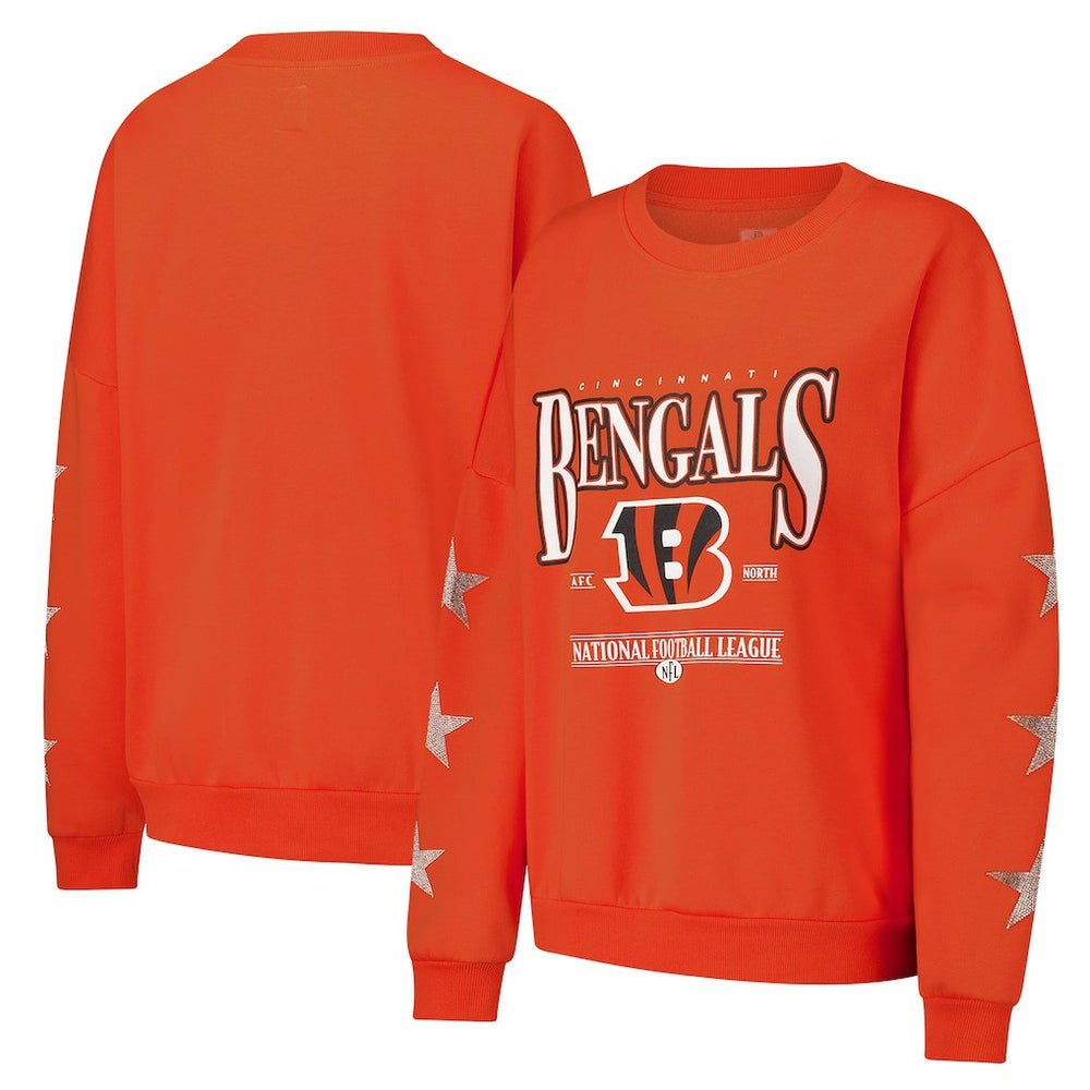 Gameday Couture Women's Rhinestone Star Sleeve Settle the Score Oversized Pullover Sweatshirt - Cincinnati Bengals
