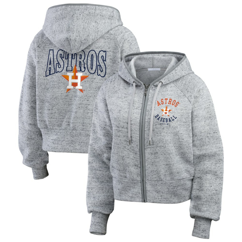 MLB Houston Astros WEAR by Erin Andrews Women's Speckled Fleece Cropped Full-Zip Hoodie