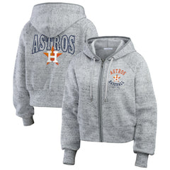 MLB Houston Astros WEAR by Erin Andrews Women's Speckled Fleece Cropped Full-Zip Hoodie