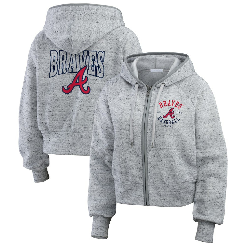 MLB Atlanta Braves WEAR by Erin Andrews Women's Speckled Fleece Cropped Full-Zip Hoodie
