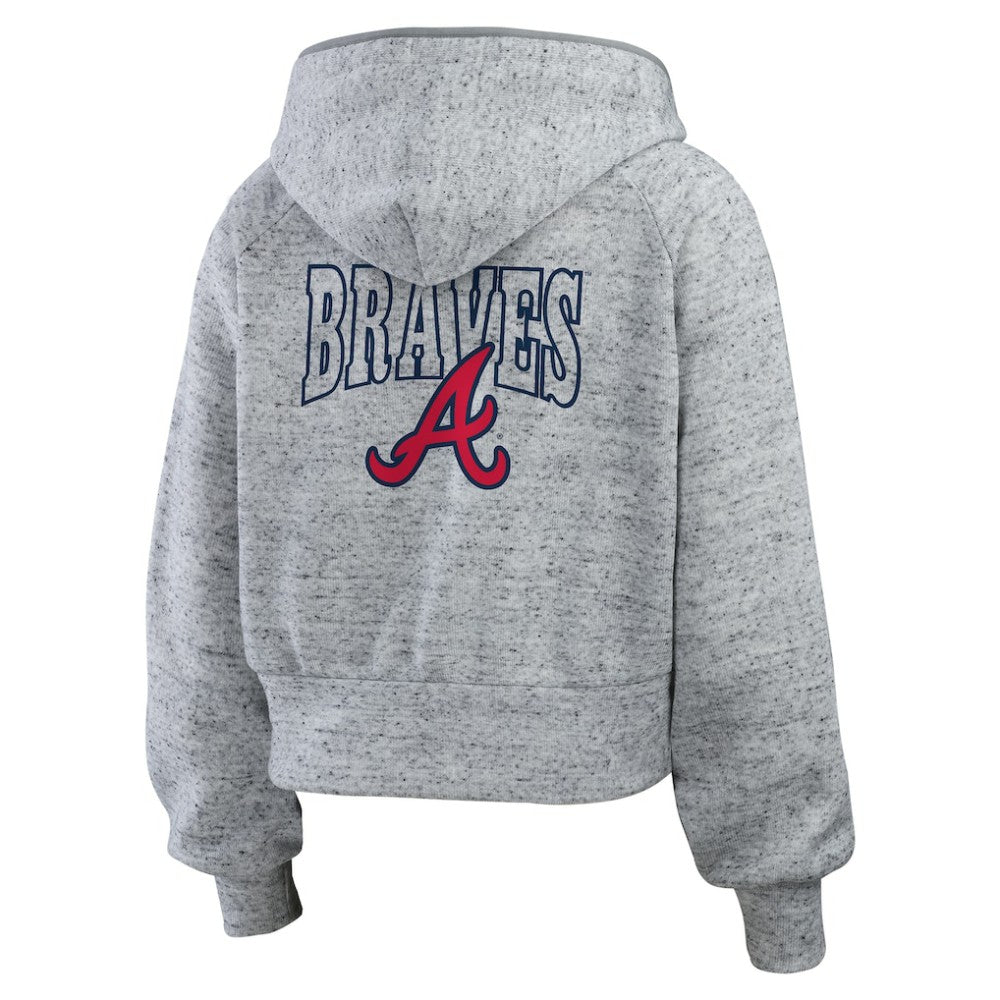 MLB Atlanta Braves WEAR by Erin Andrews Women's Speckled Fleece Cropped Full-Zip Hoodie