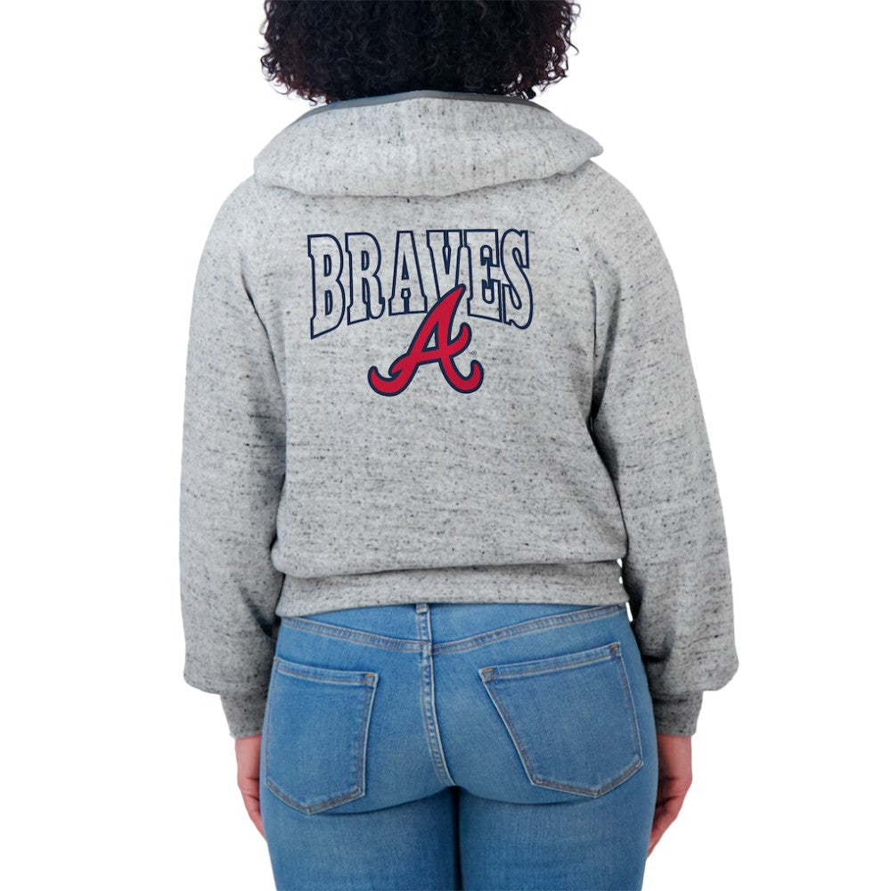 MLB Atlanta Braves WEAR by Erin Andrews Women's Speckled Fleece Cropped Full-Zip Hoodie