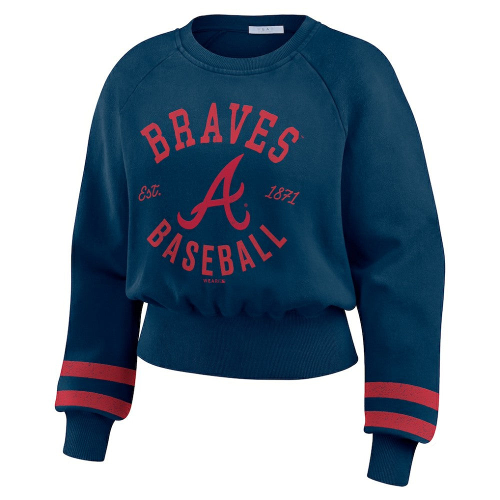 MLB Atlanta Braves WEAR by Erin Andrews Women's Vintage Washed Cropped Pullover Sweatshirt